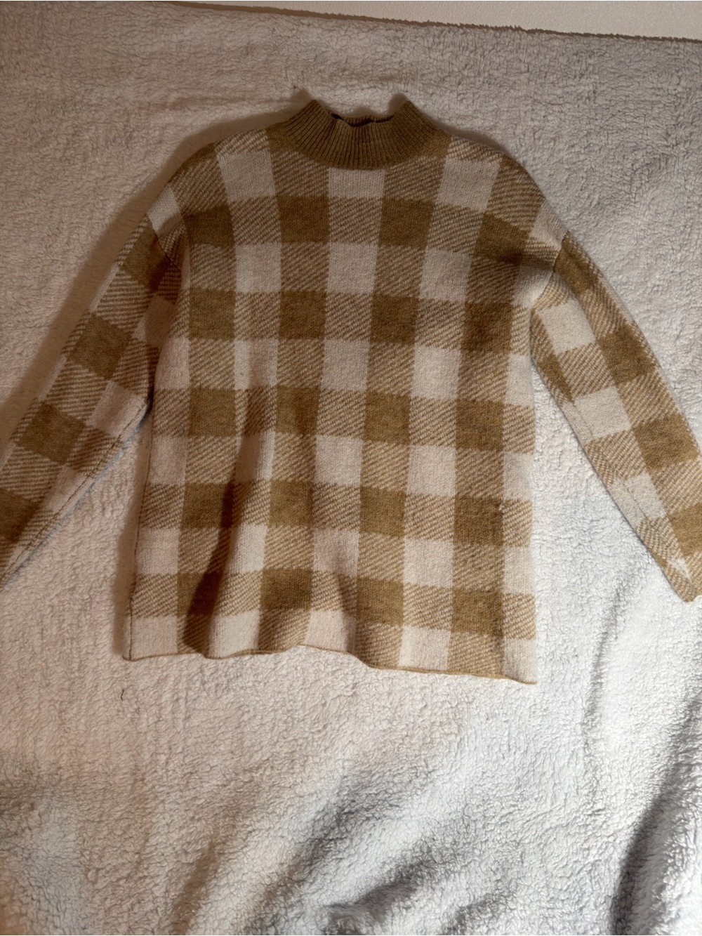 LOFT Plaid Mock Neck Sweater - Cream & Tan